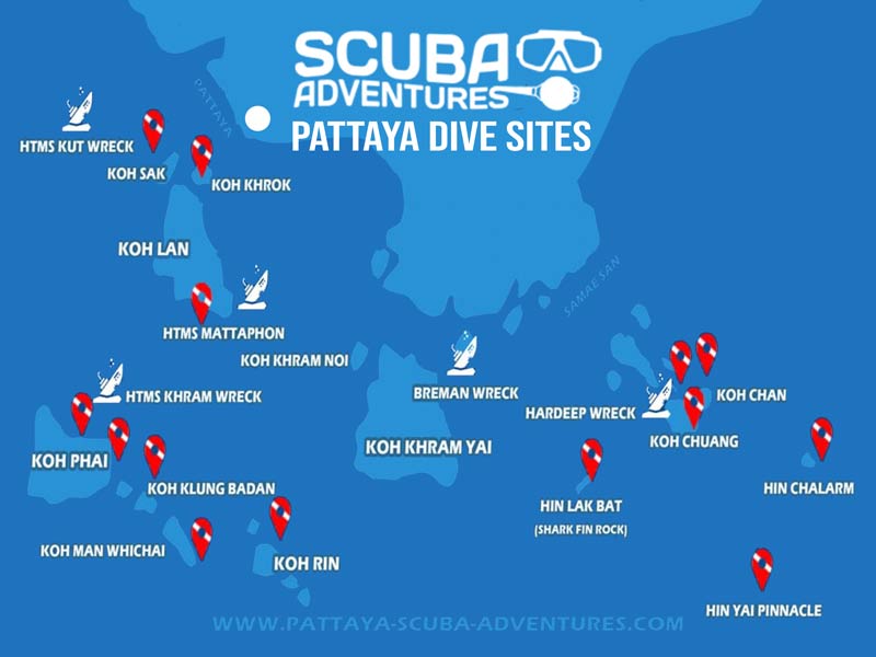Pattaya Thailand Dive Sites Map