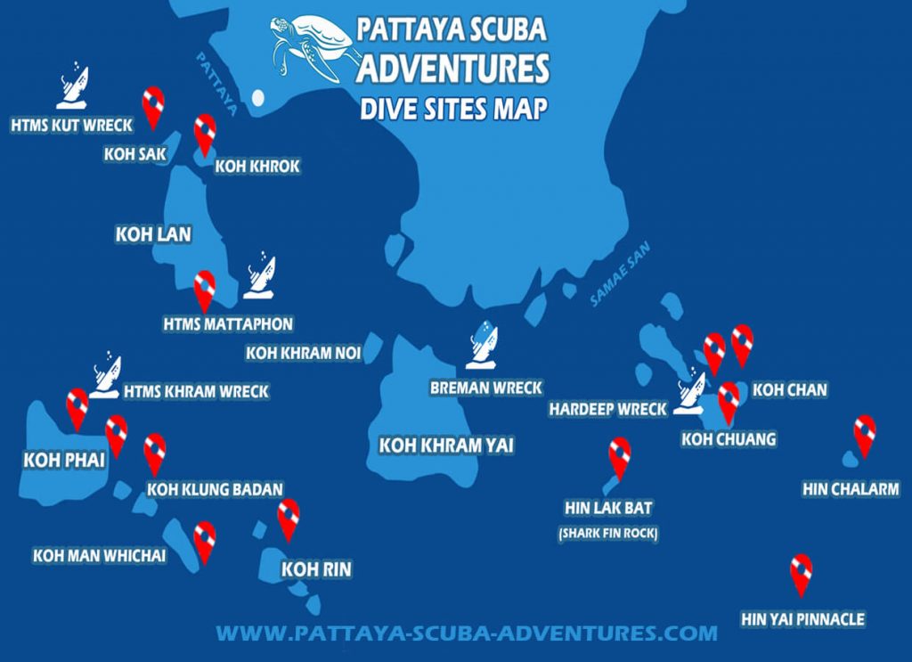 Dive Site Map Scuba Diving Pattaya Thailand Adventures