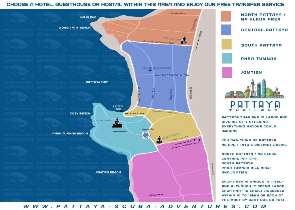 Pattaya Area Map Hotels and Attractions Pattaya Scuba Adventures Dive Center
