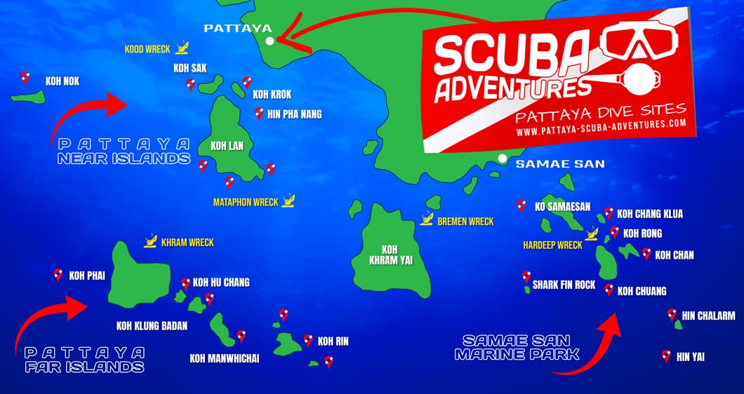 Pattaya Dive Sites Guide Gulf of Thailand Map Total Dive Sites Map Guide To Diving in Pattaya