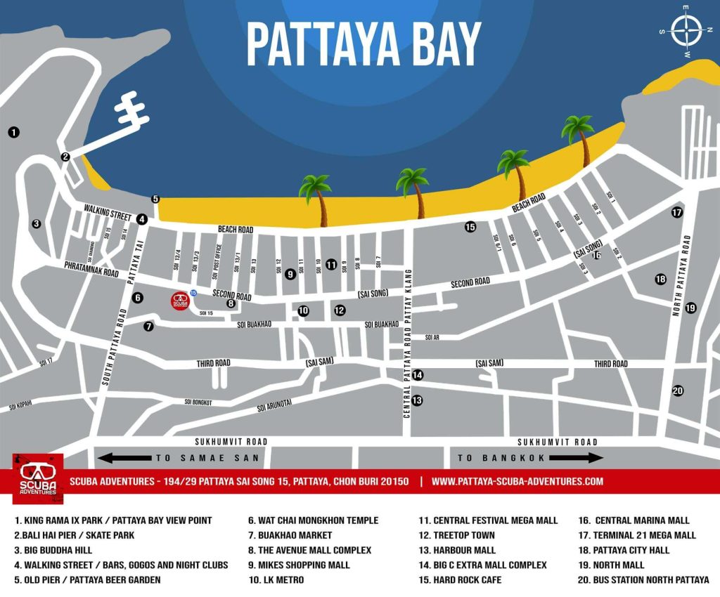 Scuba Pattaya Thailand Guide Landmark Map